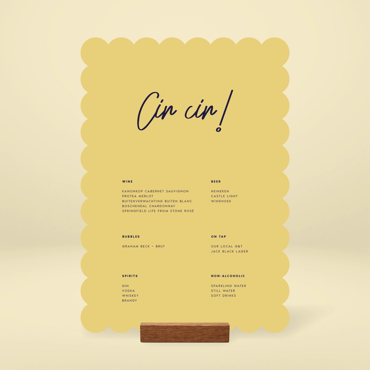 Bar Menu - Limoncello